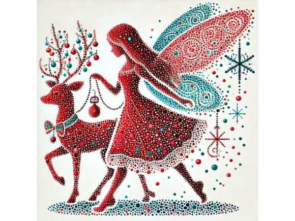 A Pointillism Artwork of a Christmas Fai