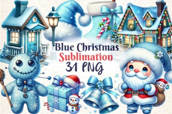 Blue Christmas Sublimation Bundle: Essential Illustrations for Modern Blog Design