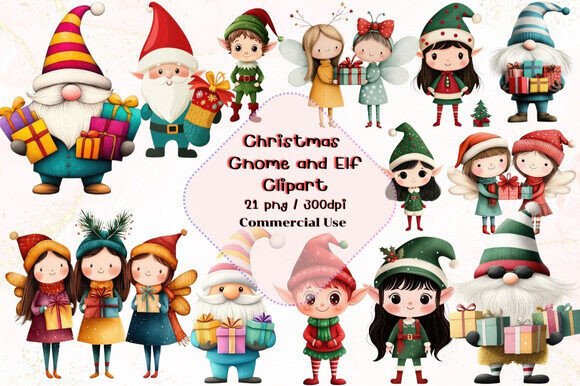 Christmas Gnome and Elf Clipart Review for Illustrations