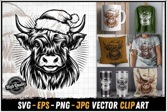 Christmas Highland Cow Holiday SVG Review for Illustrations