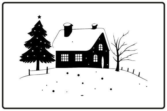 Christmas House Winter Day Silhouette Illustrations
