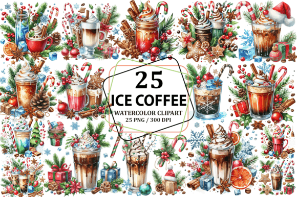 Christmas Ice Coffee Clipart Sublimation for Illustrations