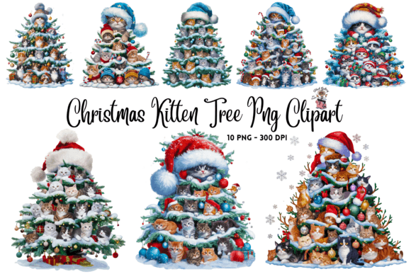 Christmas Kitten Tree PNG Clipart Bundle