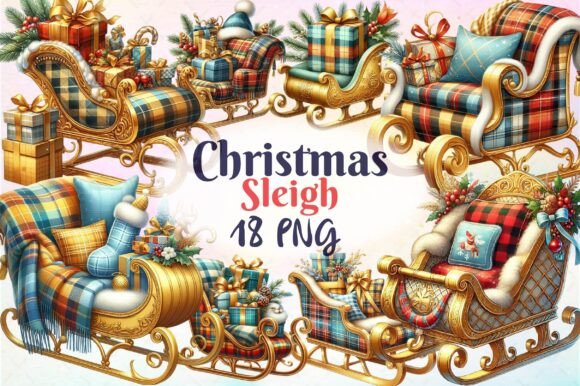 Christmas Sleigh Clipart Bundle: Modern Illustrations for Editorial Design