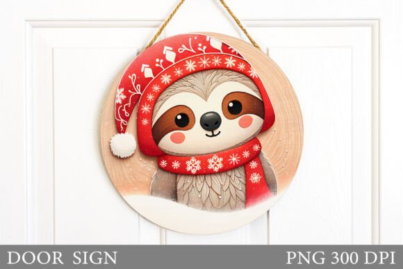 Christmas Sloth Door Sign Sublimation Illustrations