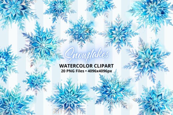 Christmas Snowflakes Blue Watercolor PNG