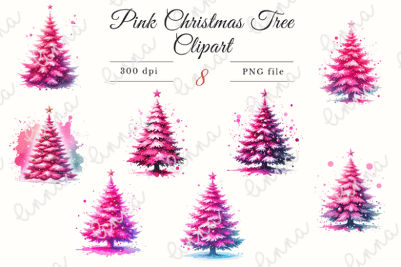 Christmas Tree in Pink Style, Clipart for Illustrations