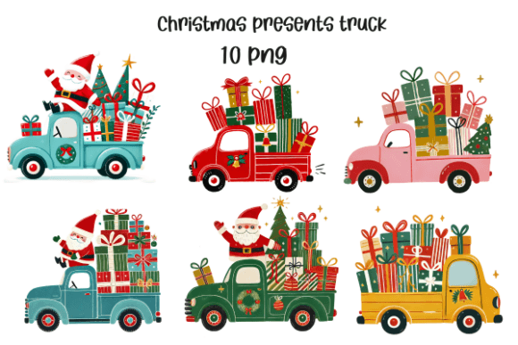 Christmas Truck Christmas Gift Clipart Illustrations