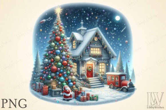 Christmas Winter House PNG in Illustrations