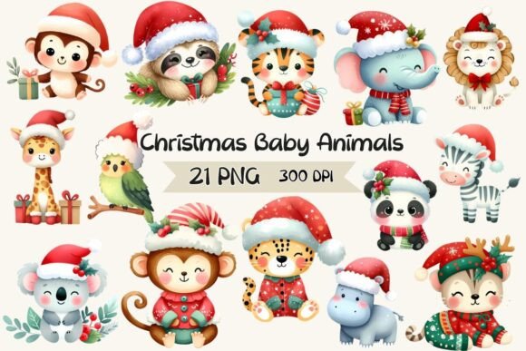 Cute Christmas Baby Animals Clipart