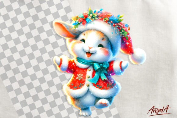 Cute Rabbit Christmas Clipart: Festive Illustrations for Handmade Crafts