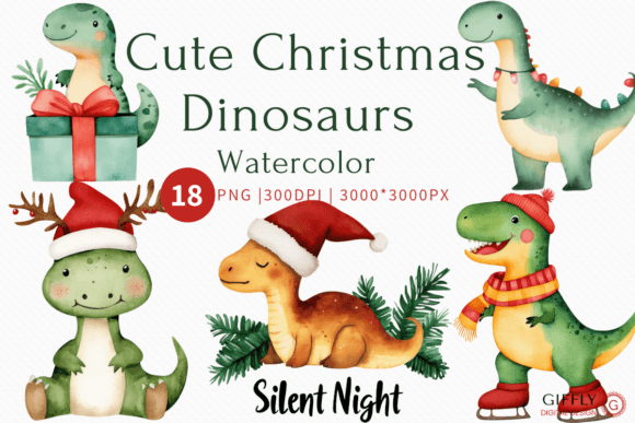 Cute Watercolor Christmas Dinosaurs: Illustrations for Brand Storytelling
