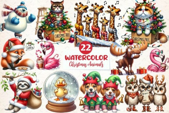Funny Christmas Animals Png Clipart: Festive Illustrations
