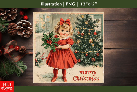Girl Retro Christmas Illustration Review
