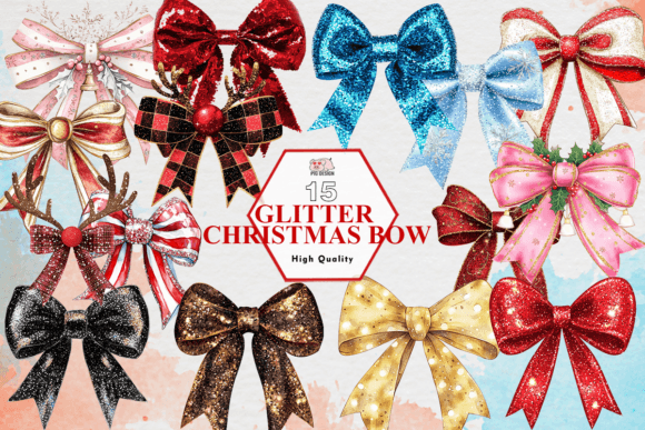 Glitter Christmas Bow Clipart PNG Review for Branding