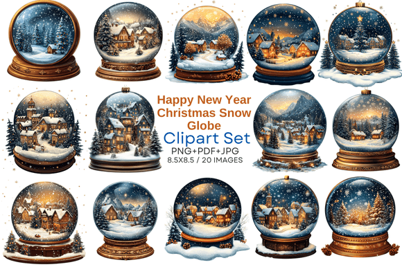 Happy New Year Christmas Snow Globe Clip Illustrations