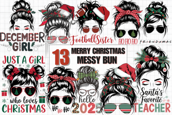 Merry Christmas Messy Bun Sublimation