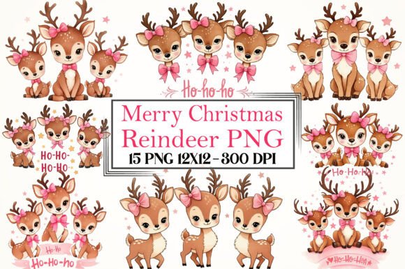 Merry Christmas Reindeer PNG Sublimation Illustrations Review