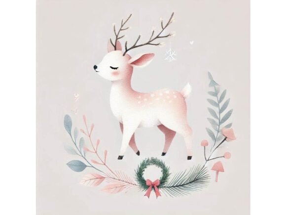 Minimalist Deer with Soft Christmas Hues in Illustrations