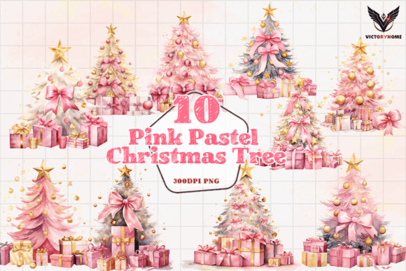 Pink Pastel Christmas Tree Clipart PNG for Illustrations