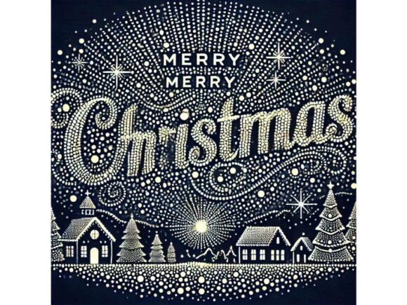 Pointillism Christmas Text with Tiny Dot Illustrations