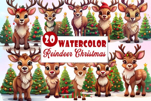 Reindeer Clipart with Christmas Tree Illustrations Review