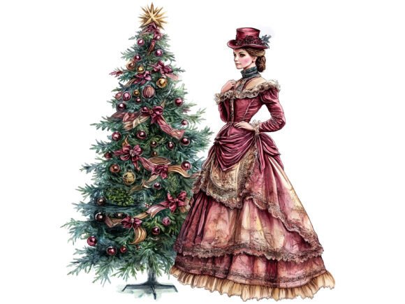 Vintage Victorian Christmas Time Clipart Bundle Illustrations