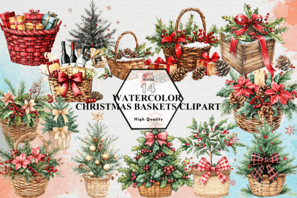 Watercolor Christmas Baskets Clipart PNG: A Seller’s Review for Illustrations
