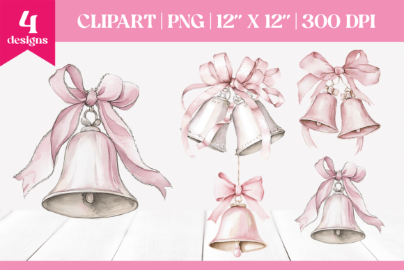Watercolor Pink Christmas Bells Clipart Review