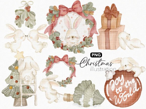 Watercolour Christmas Bunny Illustration for Seasonal Digital Products