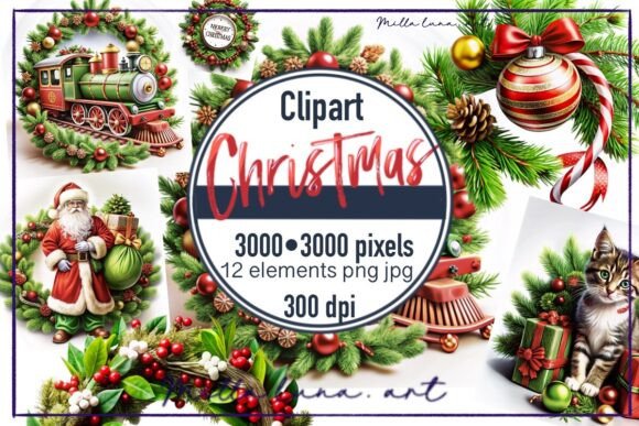Watercolour Christmas Gifts Set PNG for Brand Illustrations