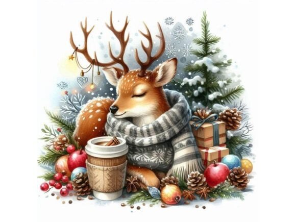 Winter Deer in Cozy Christmas Ambiance: Illustrations for Branding